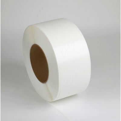 Machine Grade Strapping, 1/2"W x 7200'L x 0.024" Thick, 9" x 8" Core, White