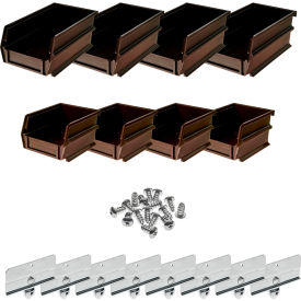 Poly Brown Hanging Bin & BinClip Kits, 4 Small & 4 Medium Bins