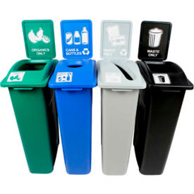 Waste Watcher Quad - Cans & Bottles/Organics/Paper/Waste, 92 Gal. Gray