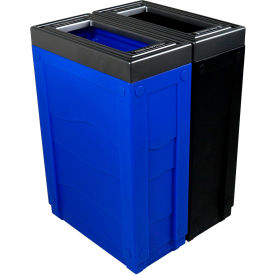Evolve Double Ellipse Recycling & Trash Can, 46 Gallon, Black/Blue