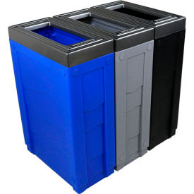 Evolve Triple Recycling & Trash Can, 69 Gallon, Blue/Gray/Black