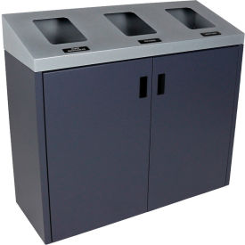 SummitSI Triple Recycling & Trash Can, 45 Gallon, Silver/Grey