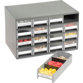 Steel Small Parts Storage Cabinet 19416 - 17"W x 11"D x 11"H w/ 16 Gray Drawers