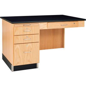 Science Instructor Side Desk with Drawers - Oak with Epoxy Top