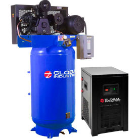 Two Stage Piston Air Compressor w/Dryer, 7.5 HP, 80 Gal., 1 Phase, 230V