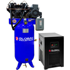 Two Stage Piston Air Compressor w/Dryer, 10 HP, 80 Gal, 1 Phase, 230V