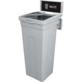 Rise Single Waste Container W/ Signage, 13-11/16"W x 12-7/8"D x 27-1/2"H, Gray