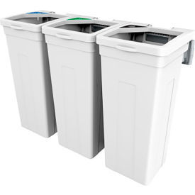 Rise Cans Bottles Paper Triple Waste Container, 13-11/16"Wx12-7/8"Dx27-1/2"H, White