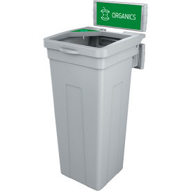 Rise Organics Single Waste Container W/ Sign, 13-11/16"Wx12-7/8"Dx27-1/2"H, Gray