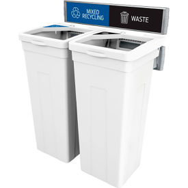 Rise Double Waste Container W/ Signage, 13-11/16"W x 12-7/8"D x 30-13/16"H, Wht