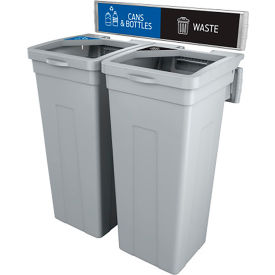 Rise Double Waste Container W/ Signage, 13-11/16"W x 12-7/8"D x 30-13/16"H, Gray
