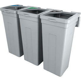 Rise Cans Bottles Paper Triple Waste Container, 13-11/16"Wx12-7/8"Dx27-1/2"H, Gray