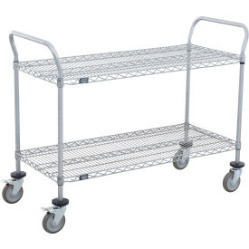 Utility Cart, 2 Shelf, 36"W x 18"D x 39"H, Poly Casters, 4 Swivel, 2 Brake