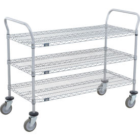 Utility Cart, 3 Shelf, 36"W x 24"D x 39"H, Poly Casters, 4 Swivel