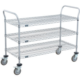 Utility Cart, 3 Shelf, 48"W x 24"D x 39"H, Poly Casters, 4 Swivel, 2 Brake
