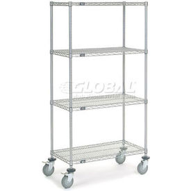 4 Shelf Truck, Chrome, 36"W x 18"D x 69"H, Polyurethane Stem Casters, 4 Swivel
