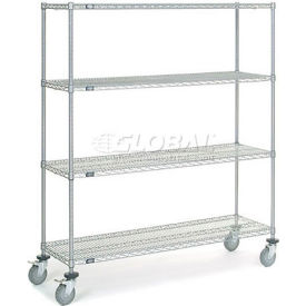 4 Shelf Truck, Chrome, 60"W x 18"D x 69"H, Polyurethane Stem Casters, 4 Swivel