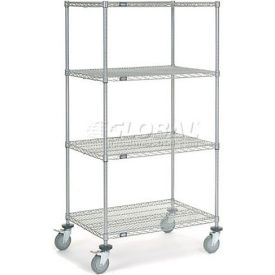 4 Shelf Truck, Chrome, 36"W x 24"D x 69"H, Polyurethane Stem Casters, 4 Swivel, 2 Brake
