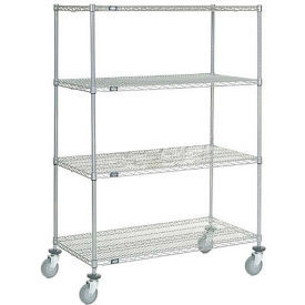 4 Shelf Truck, Chrome, 48"W x 24"D x 69"H, Polyurethane Stem Casters, 4 Swivel