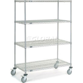 4 Shelf Truck, Chrome, 48"W x 24"D x 69"H, Polyurethane Stem Casters, 4 Swivel, 2 Brake