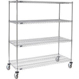 4 Shelf Truck, Chrome, 60"W x 24"D x 69"H, Polyurethane Stem Casters, 4 Swivel