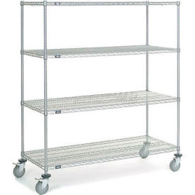 4 Shelf Truck, Chrome, 60"W x 24"D x 69"H, Polyurethane Stem Casters, 4 Swivel, 2 Brake