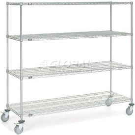 4 Shelf Truck, Chrome, 72"W x 24"D x 69"H, Polyurethane Stem Casters, 4 Swivel