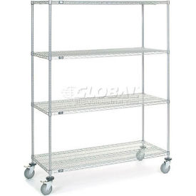 4 Shelf Truck, Chrome, 60"W x 24"D x 80"H, Polyurethane Stem Casters, 4 Swivel, 2 Brake