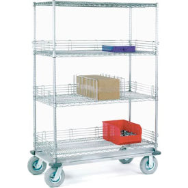 4 Shelf Truck, Chrome, 48"W x 18"D x 72"H, Pneumatic Plate Casters, 2 Swivel, 2 Rigid