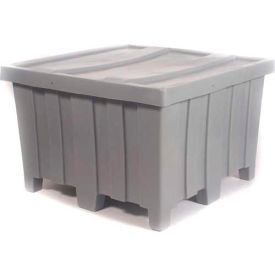 Forkliftable Plastic Bulk Shipping Container with Lid, 44"L x 44"W x 29-1/2"H, 1200 lb Capacity, Orange