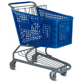 Blue Plastic Shopping Cart 5.2 Cu. Ft. Capacity