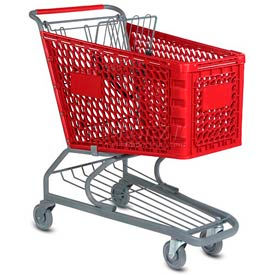 Red Plastic Shopping Cart 5.2 Cu. Foot Capacity