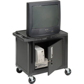 Plastic Utility Cart 2 Shelves Black With Security Cabinet