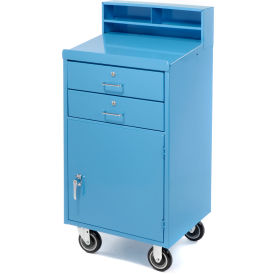Mobile Cabinet Shop Desk W/ 2 Locking Drawers, 23"W x 20"D, Blue