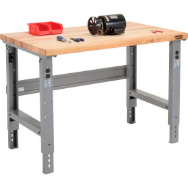 Adjustable Height Workbench, 48 x 30", Maple Butcher Block Square Edge, Gray