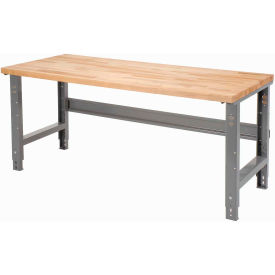 Adjustable Height Workbench, 60 x 30", Maple Butcher Block Square Edge, Gray