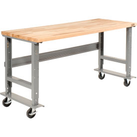 Mobile Workbench, 60 x 30", Adjustable Height, Maple Square Edge