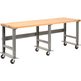 Extra Long Mobile Workbench, 96 x 36", Adjustable Height, Maple Square Edge