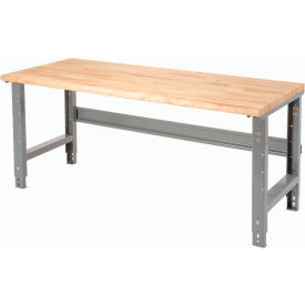 Adjustable Height Workbench, 72 x 30", Maple Butcher Block Safety Edge, Gray
