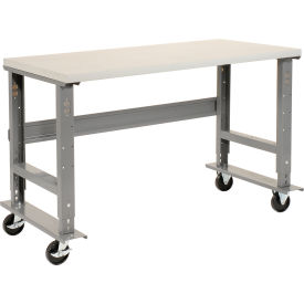 Mobile Workbench, 60 x 30", Adjustable Height, Laminate Safety Edge
