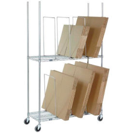 Dual Level Carton Stand w/ 6 Dividers & Casters, 48"L x 18"W x 78-1/2"H, Chrome
