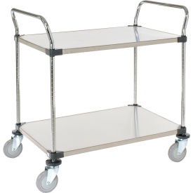 2 Shelf Utility Cart, Solid Stainless Steel, 48"W x 24"D x 39"H, Poly Casters, 4 Swivel