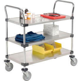 3 Shelf Utility Cart, Solid Stainless Steel, 36"W x 24"D x 39"H, Poly Casters, 4 Swivel