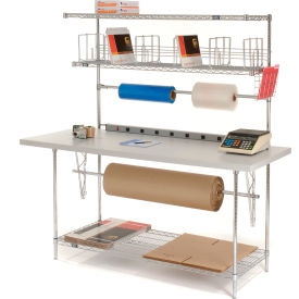 Packing Workbench W/Riser & 3 Shelves, Laminate Square Edge, 72"W x 30"D