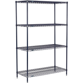 4 Shelf Blue Wire Shelving Unit, Starter, 72"W x 24"D x 74"H