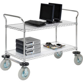 2 Shelf Utility Cart, Chrome, 48"W x 24"D x 44"H, Pneumatic Casters, 2 Swivel, 2 Rigid