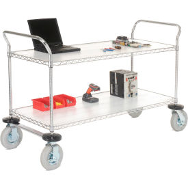 2 Shelf Utility Cart, Chrome, 60"W x 24"D x 44"H, Pneumatic Casters, 2 Swivel, 2 Rigid