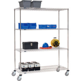 4 Shelf Truck, Stainless Steel, 36"Wx24"Dx69"H, Polyurethane Swivel Casters, 2 Brakes