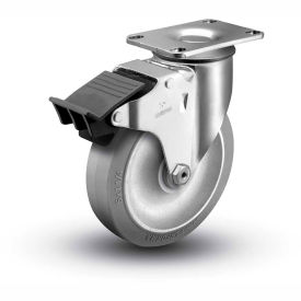 2 Series Swivel Plate Caster 2.04256.441 BRK5 Rubber Total Lock Brake 4" Dia. 300 Lb.
