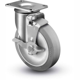 2 Series Swivel Plate Caster Rubber Top Lock Brake 4" Dia. 300 Lb.